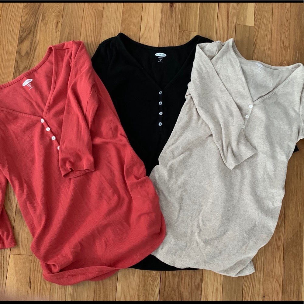 Three Old Navy Maternity 3/4 sleeve henley, size s
